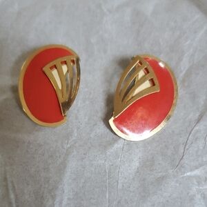 Earrings Red And Goldtone